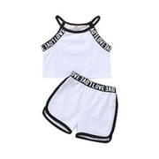 LMTODLFG Baby Girl Clothes Kids Toddler Baby Girls Spring Summer Print Cotton Sleeveless Vest Shorts Outfits Clothes Baby Gifts for Boys White 3-4 Years